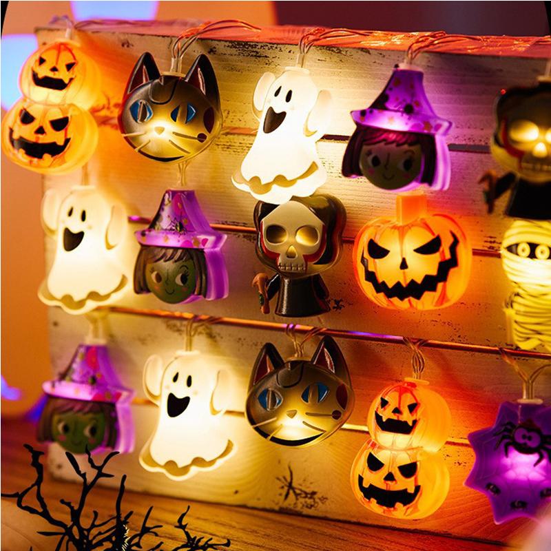 Halloween Pumpkin String Lights Bat Spider String Lamps Battery Powered for Outdoor Halloween Party Garland Decor Night Light