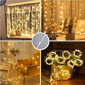 LED Curtain String Lights Christmas Garland Decor Fairy Light 8 Modes USB Remote Control Wedding Holiday Party for Bedroom Home