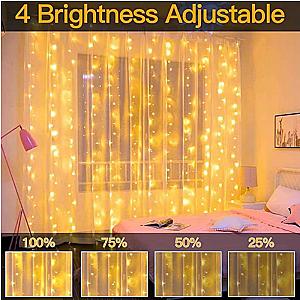 LED Curtain String Lights Christmas Garland Decor Fairy Light 8 Modes USB Remote Control Wedding Holiday Party for Bedroom Home