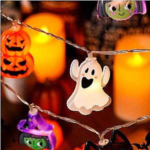 Halloween Pumpkin String Lights Bat Spider String Lamps Battery Powered for Outdoor Halloween Party Garland Decor Night Light