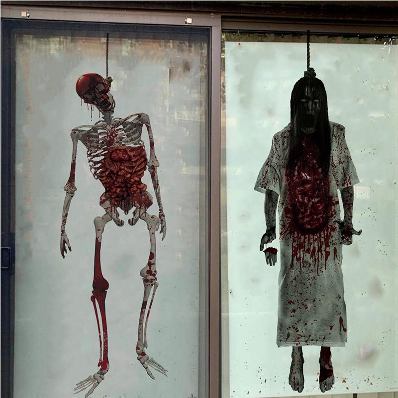 Halloween Ghost Paper Skeleton Window Stickers Can Move Scary Ghost Window Stickers For Windows Glass Walls Party Decorations