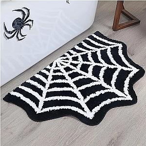 Black Spider Web Halloween Rug Bathroom Rug for Halloween Decor Spooky Gothic Bath Mat Non-Slip Tufted Mat for Front Door Living