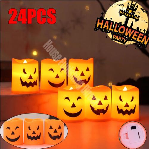 24pcs Electronic Candle Safe Flameless Battery Operated LED Tealight Candles Halloween Atmosphere Lights