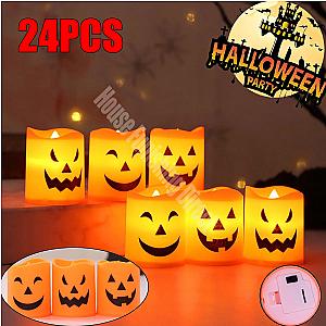 24pcs Electronic Candle Safe Flameless Battery Operated LED Tealight Candles Halloween Atmosphere Lights