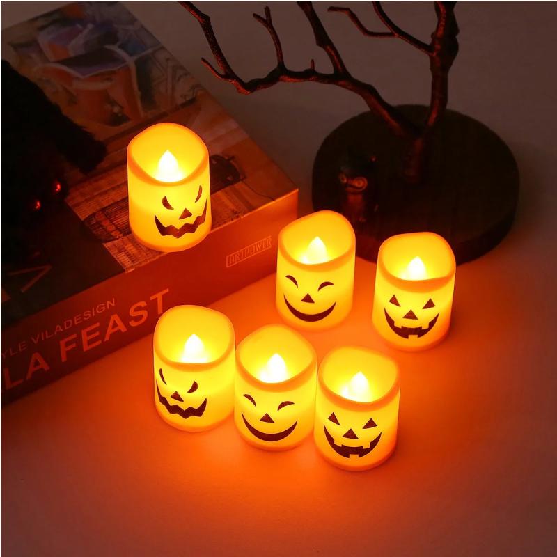 24pcs Electronic Candle Safe Flameless Battery Operated LED Tealight Candles Halloween Atmosphere Lights