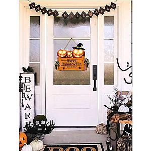 Happy Halloween Wooden Sign, Pumpkin With Hat Wooden Sign, Suitable For Home, Wall, Room,Cafe, Shop, Party, Holiday Decoration