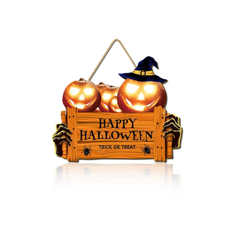 Happy Halloween Wooden Sign, Pumpkin With Hat Wooden Sign, Suitable For Home, Wall, Room,Cafe, Shop, Party, Holiday Decoration