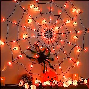 70 LEDs Halloween Spider Web Led Lights Decoration Battery Operated With Remote Control Net Mesh For Garden Wall Decor