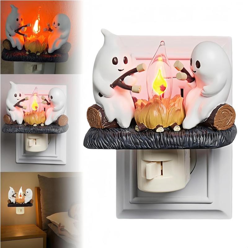 New Fashionable Ghost Campfire Nightlight Ghost Campfire Flickering Plug In Night Light Halloween Ghost Pumpkin Night Light