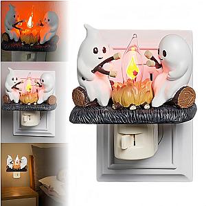 New Fashionable Ghost Campfire Nightlight Ghost Campfire Flickering Plug In Night Light Halloween Ghost Pumpkin Night Light