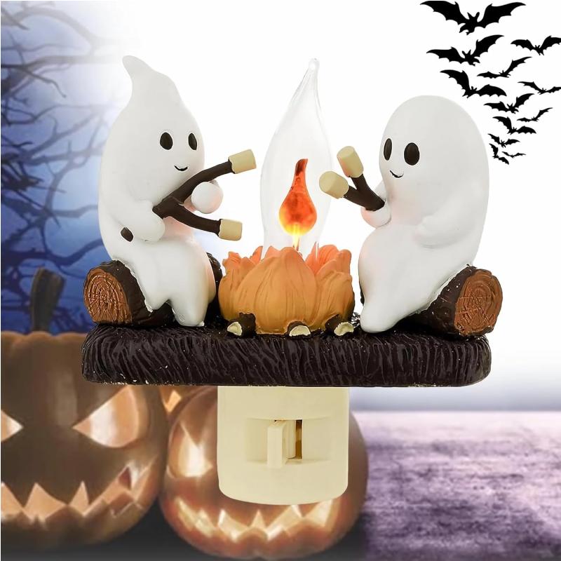 New Fashionable Ghost Campfire Nightlight Ghost Campfire Flickering Plug In Night Light Halloween Ghost Pumpkin Night Light