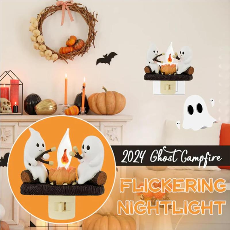 New Fashionable Ghost Campfire Nightlight Ghost Campfire Flickering Plug In Night Light Halloween Ghost Pumpkin Night Light