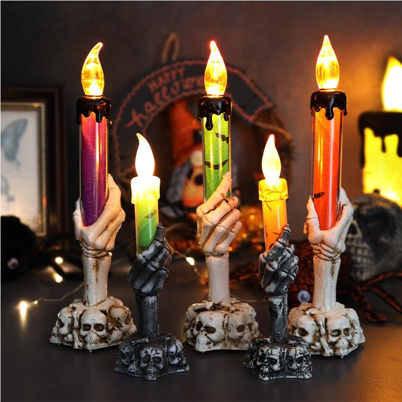 Halloween Skull Candlestick Led Light Skull Ghost Hand Flameless Candle Light Party Bar Decoration Halloween