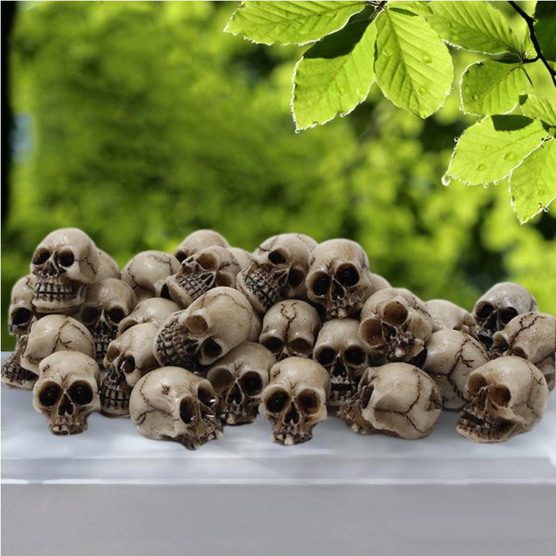 20Pcs Skull Head Sculptures Collectable Halloween Miniature Skulls Heads Decorative Creative Landscape Garden Potted Plant Decor