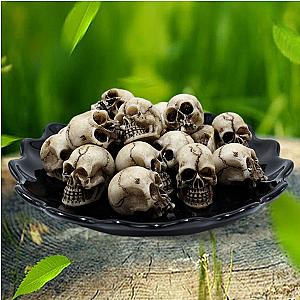 20Pcs Skull Head Sculptures Collectable Halloween Miniature Skulls Heads Decorative Creative Landscape Garden Potted Plant Decor