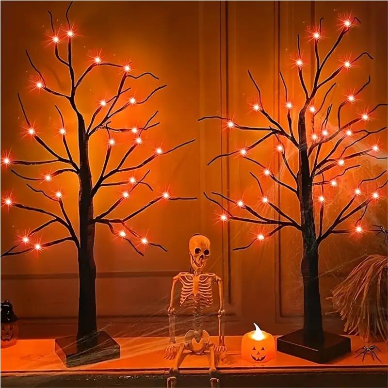 1pc 24in Orange And Purple Halloween Birch Tree Light Battery Operated Table Lamp Indoor Home Party  Halloween Decorations