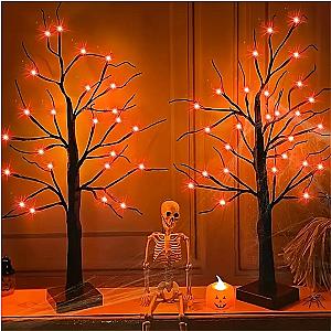 1pc 24in Orange And Purple Halloween Birch Tree Light Battery Operated Table Lamp Indoor Home Party  Halloween Decorations