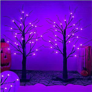 1pc 24in Orange And Purple Halloween Birch Tree Light Battery Operated Table Lamp Indoor Home Party  Halloween Decorations