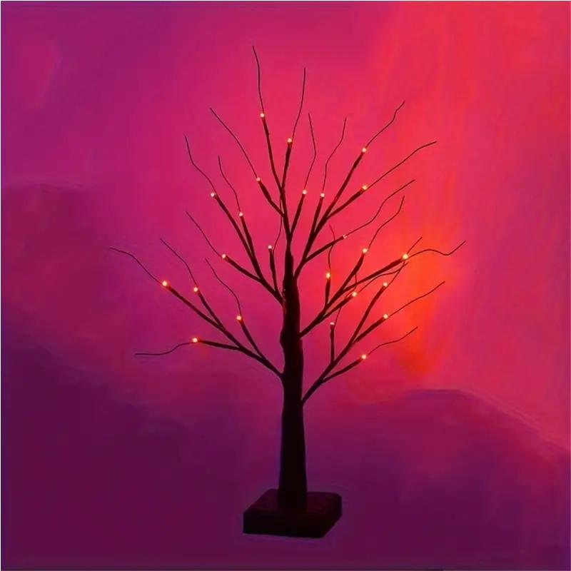 1pc 24in Orange And Purple Halloween Birch Tree Light Battery Operated Table Lamp Indoor Home Party  Halloween Decorations