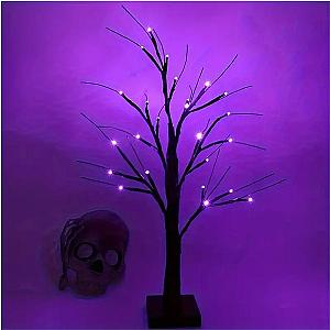 1pc 24in Orange And Purple Halloween Birch Tree Light Battery Operated Table Lamp Indoor Home Party  Halloween Decorations