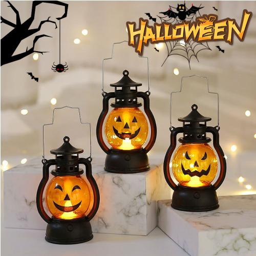 Halloween Pumpkin Lantern Handheld  LED Lamp Vintage Kerosene Table Lights for Home Camping Garden Yard Door Decor