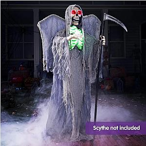 67" Halloween Decorations Outdoor Life Size Animatronics Grim Reaper, Sound-Actived Halloween Party Decors with Creepy Sound