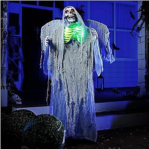 67" Halloween Decorations Outdoor Life Size Animatronics Grim Reaper, Sound-Actived Halloween Party Decors with Creepy Sound