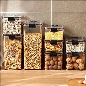 Airtight Plastic Food Storage Box, Cereal Candy Dry Jar with Lid, Refrigerator Storage Jar, Household Items, Kitchen Organizer