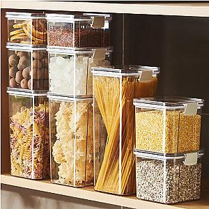 Airtight Plastic Food Storage Box, Cereal Candy Dry Jar with Lid, Refrigerator Storage Jar, Household Items, Kitchen Organizer