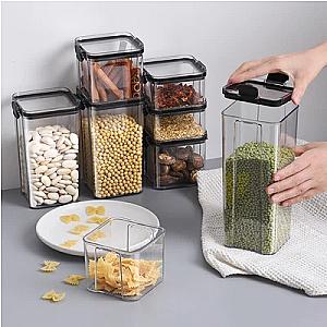 Airtight Plastic Food Storage Box, Cereal Candy Dry Jar with Lid, Refrigerator Storage Jar, Household Items, Kitchen Organizer