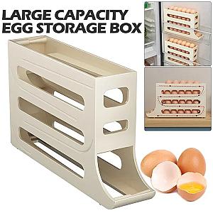 4 Tier Egg Storage Box Organizer for Refrigerator Rolling Egg Organizer Holder Fridge Storage Organizer Food Storage Container