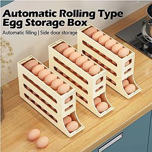 4 Tier Egg Storage Box Organizer for Refrigerator Rolling Egg Organizer Holder Fridge Storage Organizer Food Storage Container