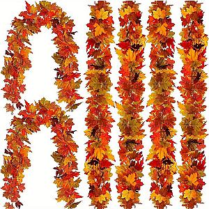 2M Artificial Fall Maple Leaf Garland Fake Plants Autumn Decor Leaves Vine for Thanksgiving Halloween Festivals Wedding Decora