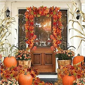 2M Artificial Fall Maple Leaf Garland Fake Plants Autumn Decor Leaves Vine for Thanksgiving Halloween Festivals Wedding Decora