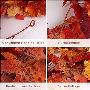 2M Artificial Fall Maple Leaf Garland Fake Plants Autumn Decor Leaves Vine for Thanksgiving Halloween Festivals Wedding Decora