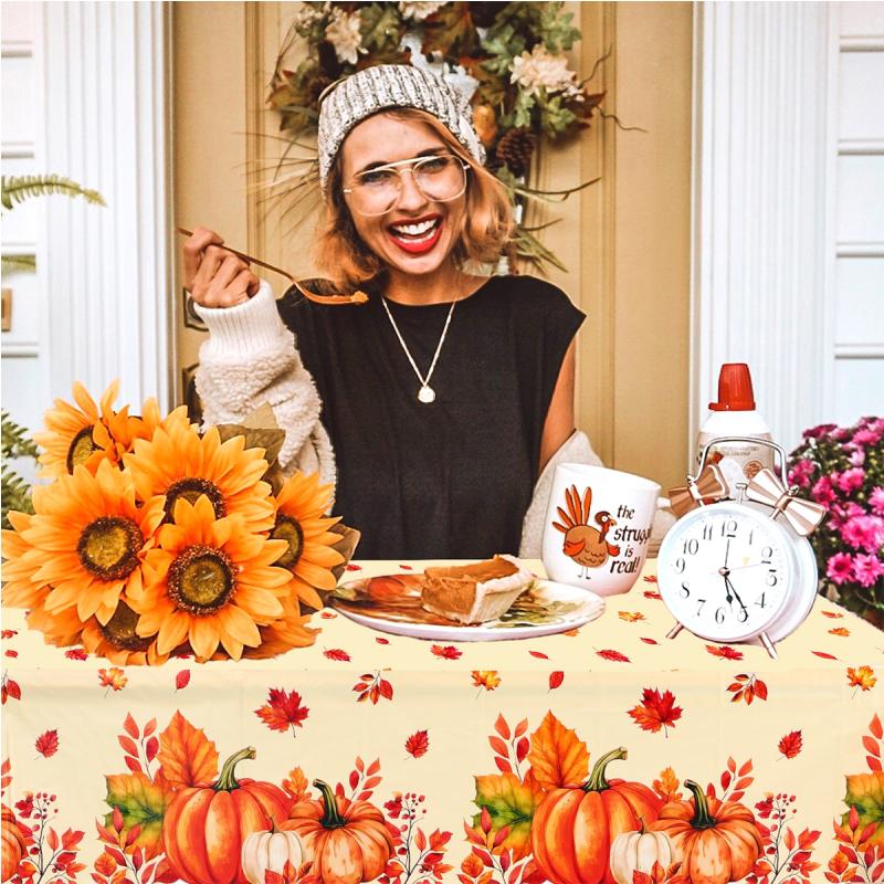 Thanksgiving Day Pumpkin Tablecloth Decoration For Home Dinning Kitchen Table Decoration Fall Autumn Pumpkin Table Cloth Decor