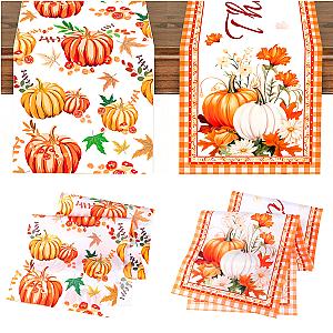 Thanksgiving Day Pumpkin Maple Leaf Table Runner Happy Thanksgiving Day Party Decor 2024 For Home Kitchen Dining Table Covers