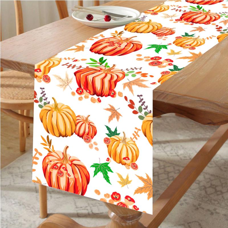 Thanksgiving Day Pumpkin Maple Leaf Table Runner Happy Thanksgiving Day Party Decor 2024 For Home Kitchen Dining Table Covers