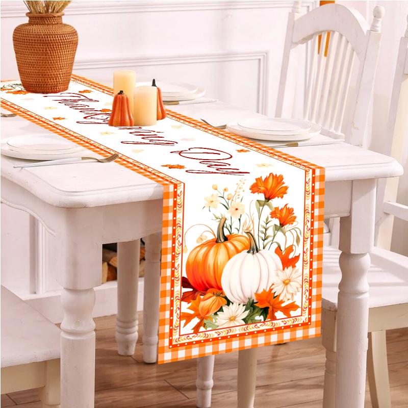 Thanksgiving Day Pumpkin Maple Leaf Table Runner Happy Thanksgiving Day Party Decor 2024 For Home Kitchen Dining Table Covers