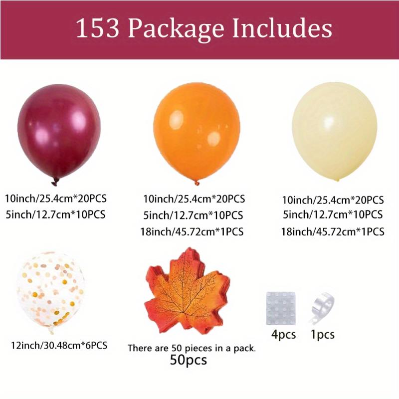 153PCS Thanksgiving Balloon Garland Arch Set Wine Red Orange Maple Leaf Balloon Indoor and Outdoor Autumn Party Decoration