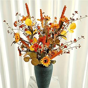 2pcs Fall Flower Bouquets, 21.7" Silky Artificial Flowers for Thanksgiving & Halloween, Autumn Indoor Outdoor Seasonal Decor