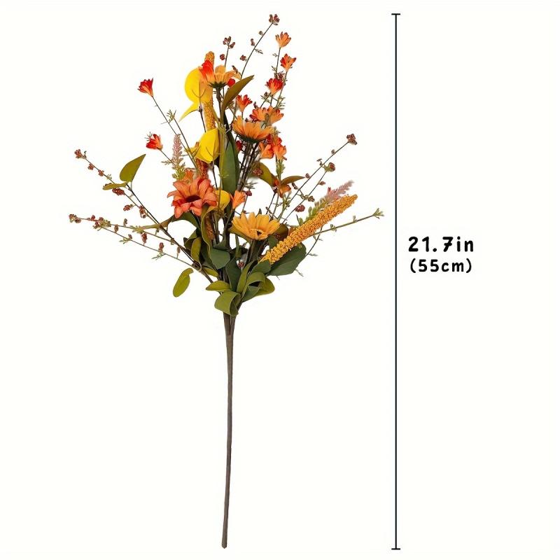 2pcs Fall Flower Bouquets, 21.7" Silky Artificial Flowers for Thanksgiving & Halloween, Autumn Indoor Outdoor Seasonal Decor