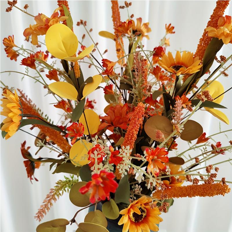 2pcs Fall Flower Bouquets, 21.7" Silky Artificial Flowers for Thanksgiving & Halloween, Autumn Indoor Outdoor Seasonal Decor