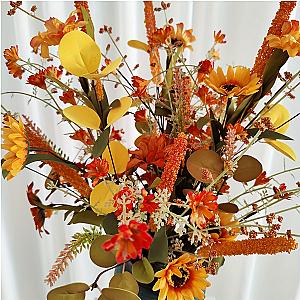 2pcs Fall Flower Bouquets, 21.7" Silky Artificial Flowers for Thanksgiving & Halloween, Autumn Indoor Outdoor Seasonal Decor