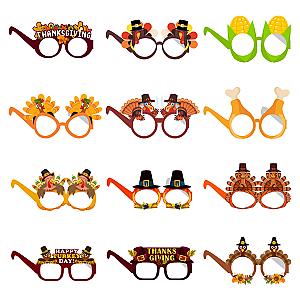 12Pcs Cartoon Turkey Paper Eyeglasses Photo Props for Autumn Thanksgiving Theme Party Decoration Birthday Party Background Props