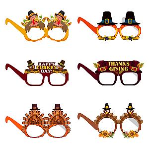 12Pcs Cartoon Turkey Paper Eyeglasses Photo Props for Autumn Thanksgiving Theme Party Decoration Birthday Party Background Props