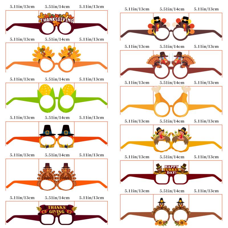 12Pcs Cartoon Turkey Paper Eyeglasses Photo Props for Autumn Thanksgiving Theme Party Decoration Birthday Party Background Props