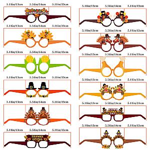 12Pcs Cartoon Turkey Paper Eyeglasses Photo Props for Autumn Thanksgiving Theme Party Decoration Birthday Party Background Props