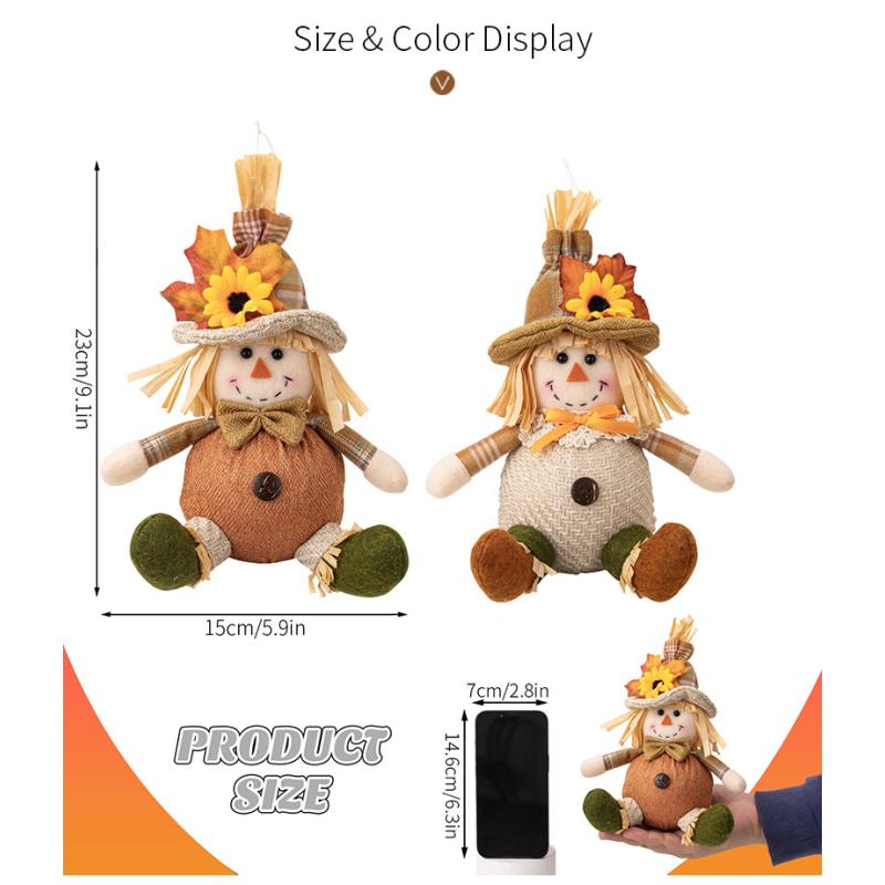 Thanksgiving Decoration Maple Leaves Straw Hat Dwarf Doll Scarecrow Harvest Season Fall Plush Ornaments Halloween Decorations