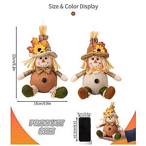 Thanksgiving Decoration Maple Leaves Straw Hat Dwarf Doll Scarecrow Harvest Season Fall Plush Ornaments Halloween Decorations